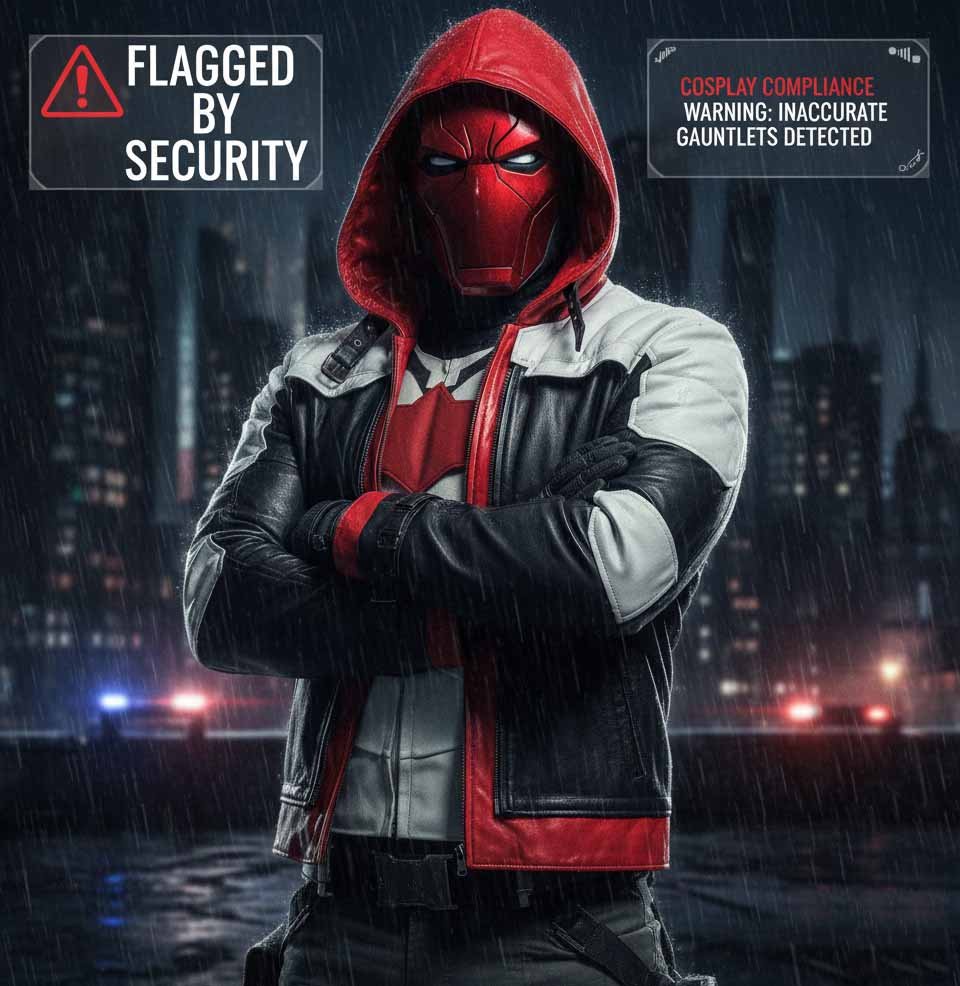 Red Hood Jacket + Vest Combo: The Only Outfit That Gets You Flagged by Both Gotham Cosplayers and Real-Life Security - MovieStarJacket