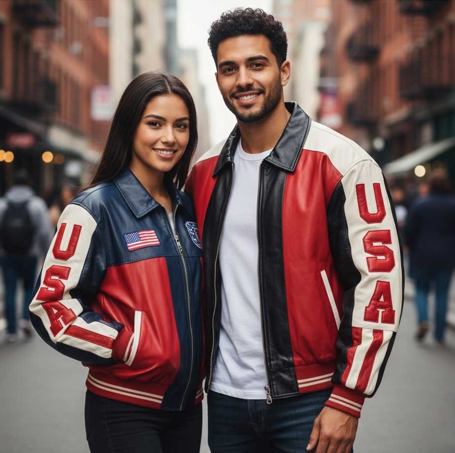 Unisex USA Patriotic Bomber Leather Jacket - MovieStarJacket