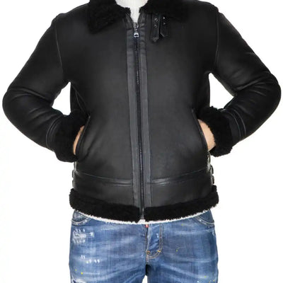 Mens Sheepskin Flight Bomber B6 Flying Jacket