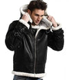 Mens Aviator Black Leather Jacket With Hood - MovieStarJacket