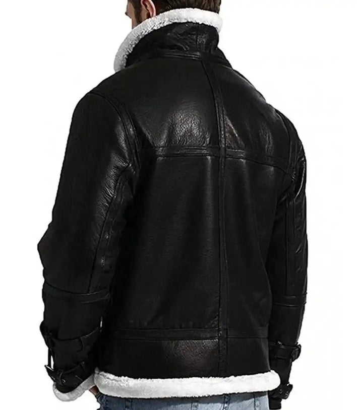 Mens Aviator Black Leather Jacket With Hood - MovieStarJacket