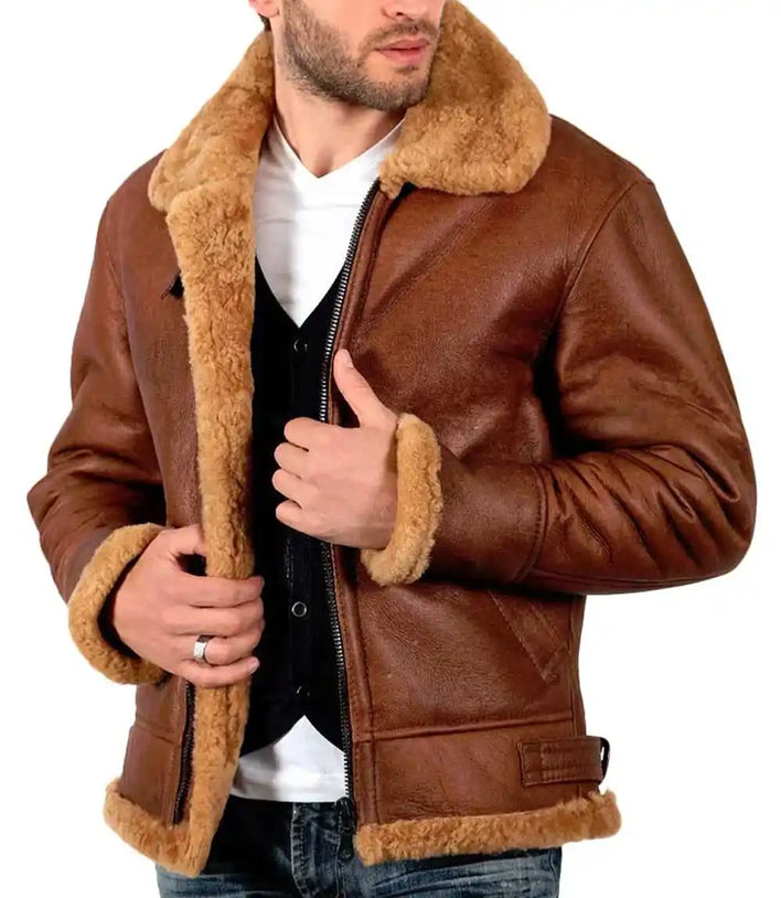 Mens Sheepskin B3 Aviator Bomber Leather Jacket - MovieStarJacket