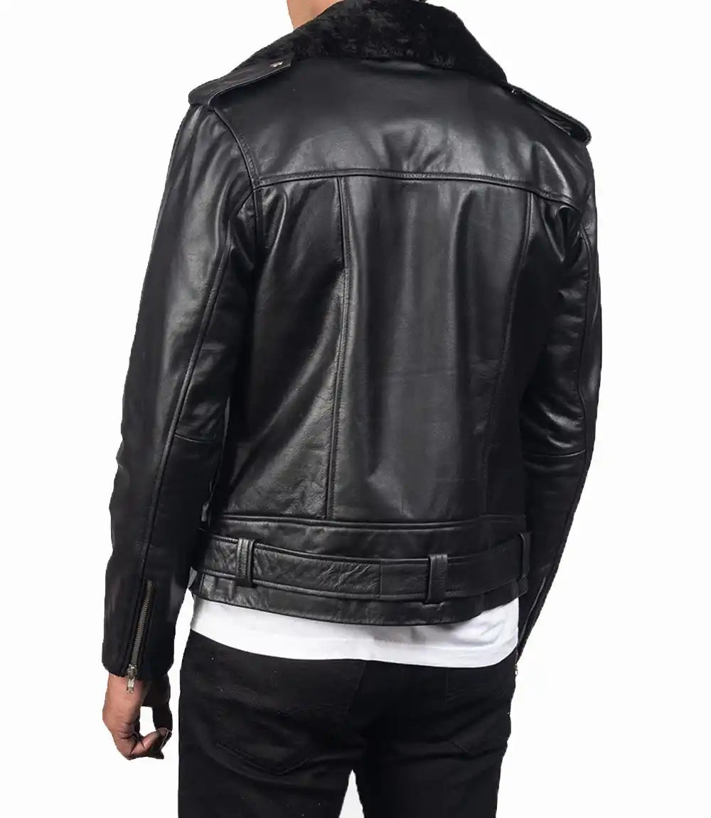 Mens Fur Collar Modern Streetwear Biker Leather Jacket - MovieStarJacket