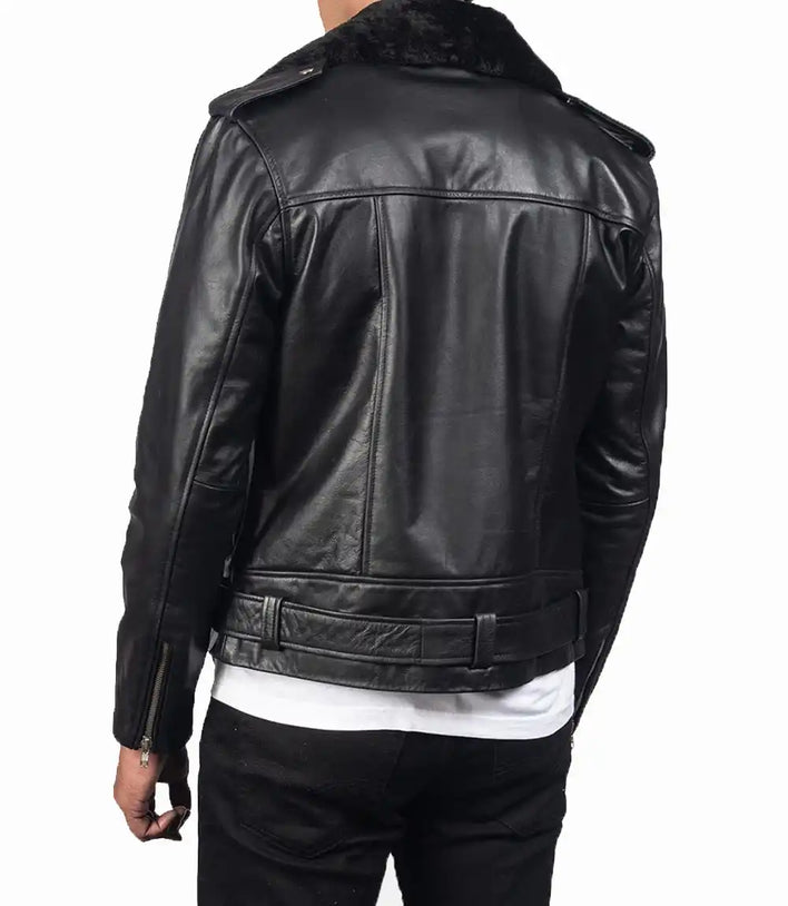 Mens Fur Collar Modern Streetwear Biker Leather Jacket - MovieStarJacket