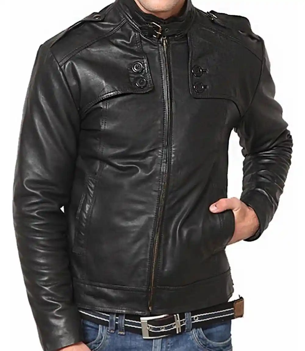 Mens Black Lambskin Mobster Leather Jacket - MovieStarJacket