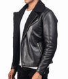 Mens Black Sheepskin Shearling Biker Leather Jacket - MovieStarJacket