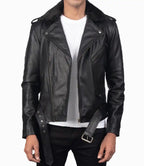 Mens Fur Collar Modern Streetwear Biker Leather Jacket - MovieStarJacket