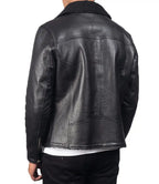 Mens Black Sheepskin Shearling Biker Leather Jacket - MovieStarJacket