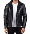 Mens Black Sheepskin Shearling Biker Leather Jacket - MovieStarJacket