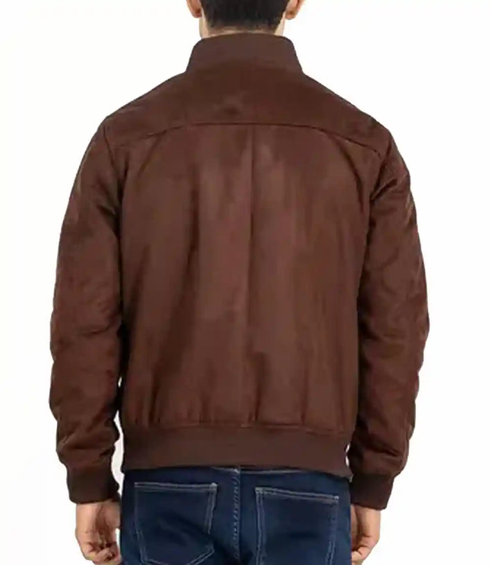 Mens Brown Suede Leather Bomber Jacket - MovieStarJacket