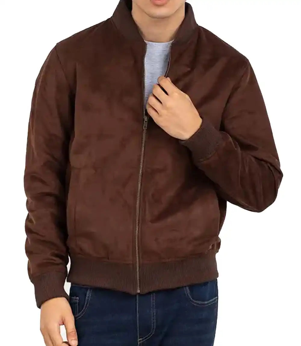 Mens Brown Suede Leather Bomber Jacket - MovieStarJacket
