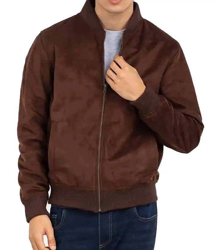 Mens Brown Suede Leather Bomber Jacket - MovieStarJacket