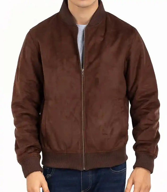 Mens Brown Suede Leather Bomber Jacket - MovieStarJacket