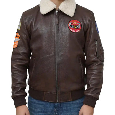 Mens Flight Distressed Brown Leather Flying Bomber Jacket