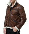 Mens Shearling Moto Brown Sherpa Leather Jacket - MovieStarJacket