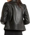 Black leather jacket on a white background