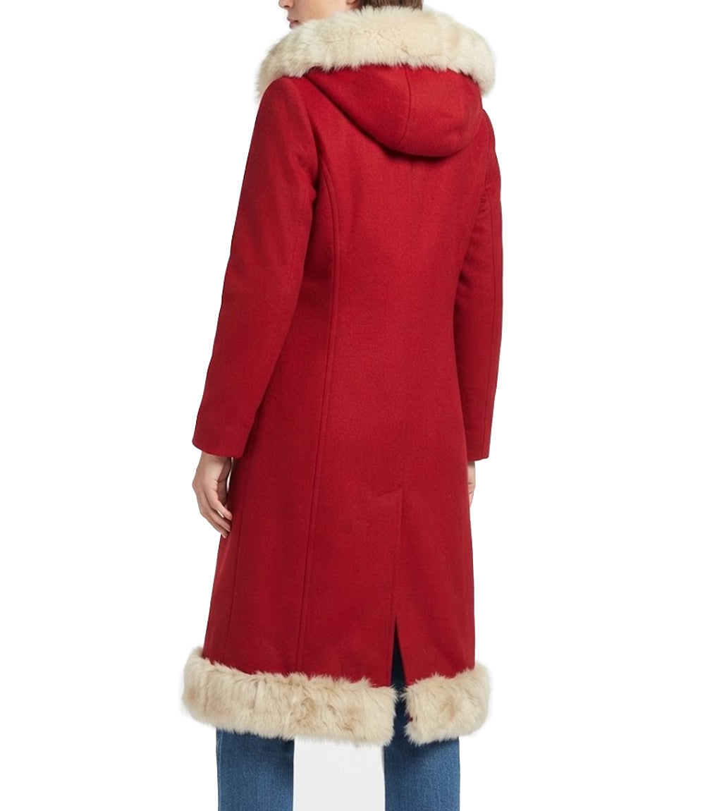 Luxury Red Christmas Coat For Women with Golden Scrollwork