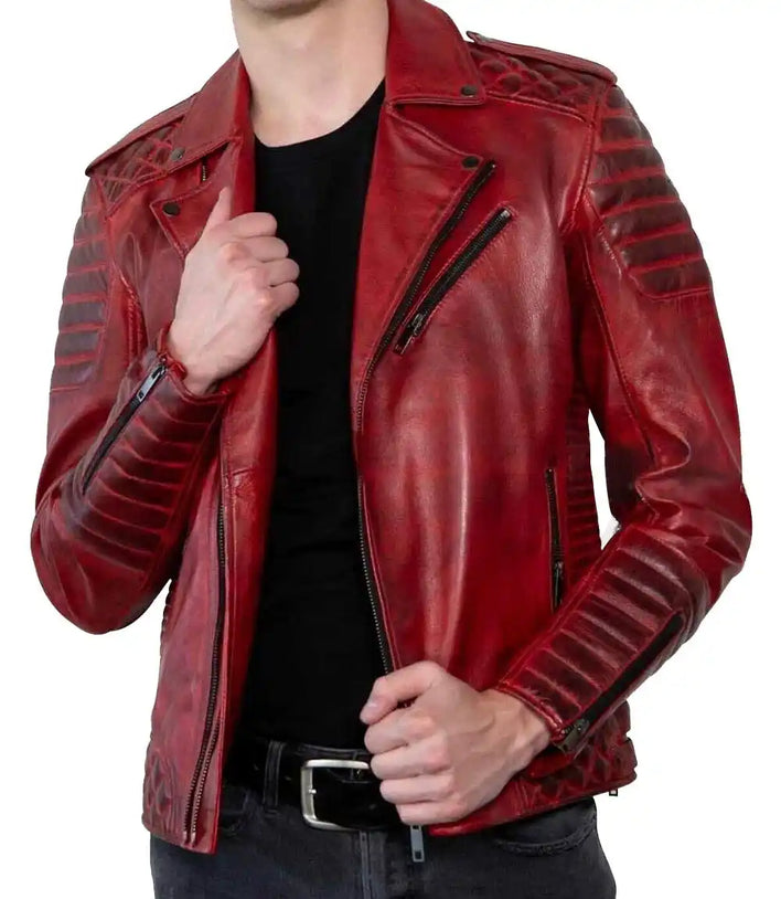 Mens Dark Red Vintage Biker Leather Jacket - MovieStarJacket