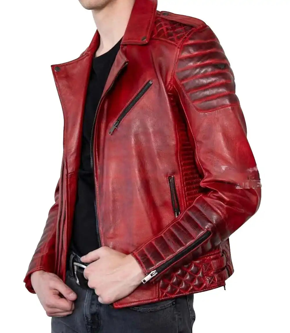 Mens Dark Red Vintage Biker Leather Jacket - MovieStarJacket