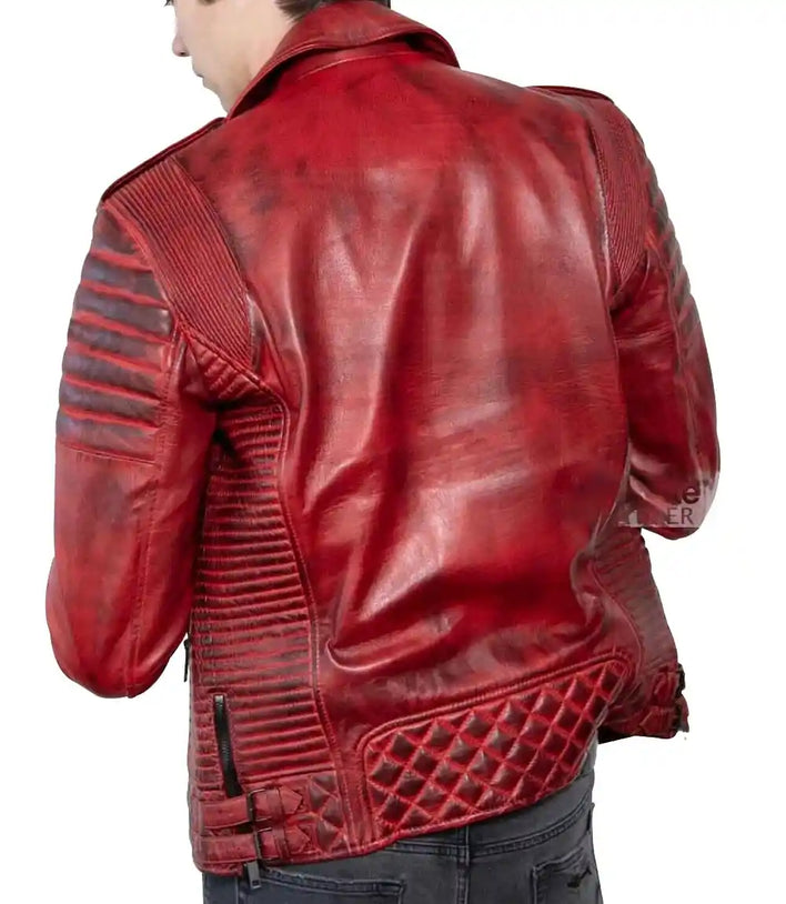 Mens Dark Red Vintage Biker Leather Jacket - MovieStarJacket