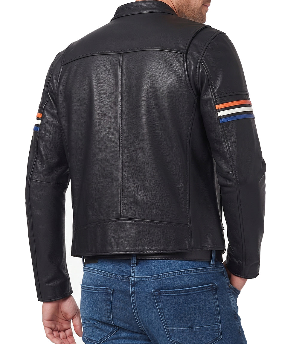 Mens 70s Retro Motorcycle Leather Jacket