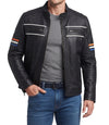 Mens 70s Retro Motorcycle Leather Jacket