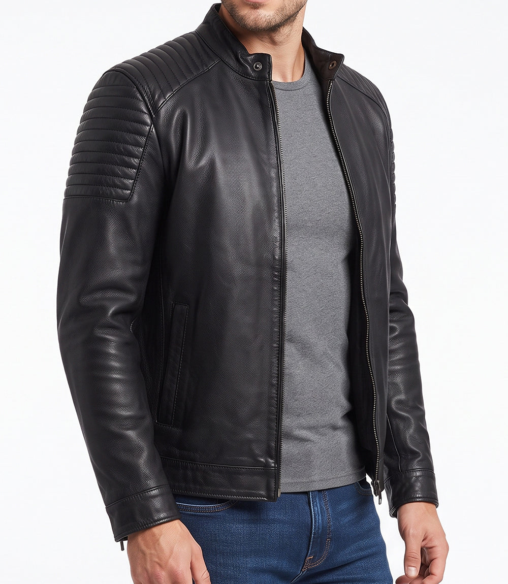 Mens 70s Vintage Black Moto Leather Jacket