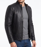 Mens 70s Vintage Black Moto Leather Jacket