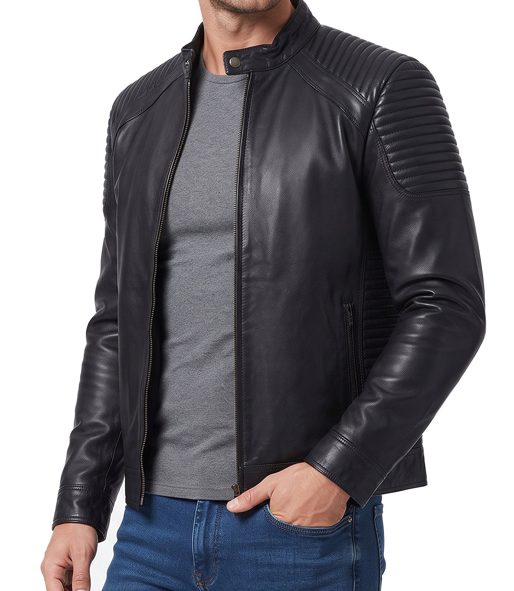 Mens 70s Vintage Black Moto Leather Jacket