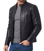 Mens 70s Vintage Black Moto Leather Jacket