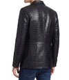 Mens Black Leather Alligator Texture Blazer Coat