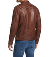 Mens Brown Cafe Racer Vintage Quilted Leather Jacket