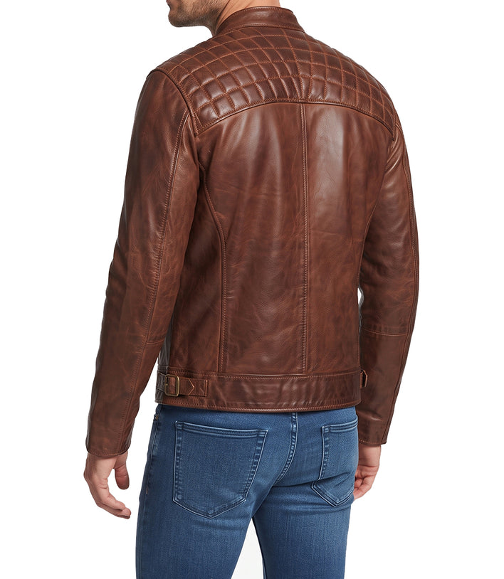 Mens Brown Cafe Racer Vintage Quilted Leather Jacket