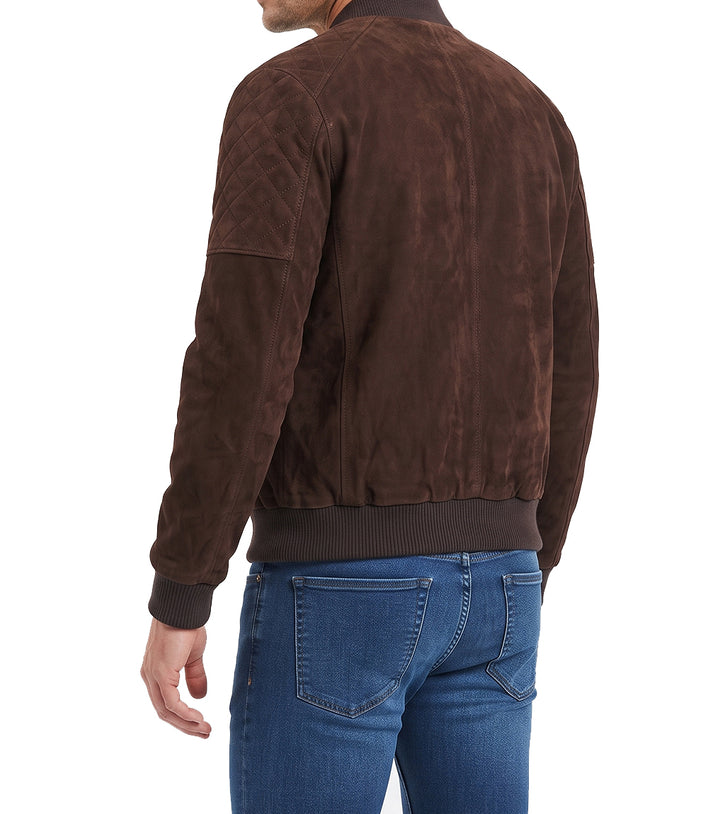 Mens Brown Suede Designer 70s Bomber Jacket