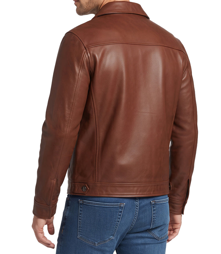 Mens Chocolate Brown Trucker Leather Jacket