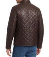 Mens Diamond Quilted Long Brown Leather Jacket