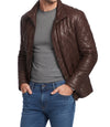 Mens Diamond Quilted Long Brown Leather Jacket