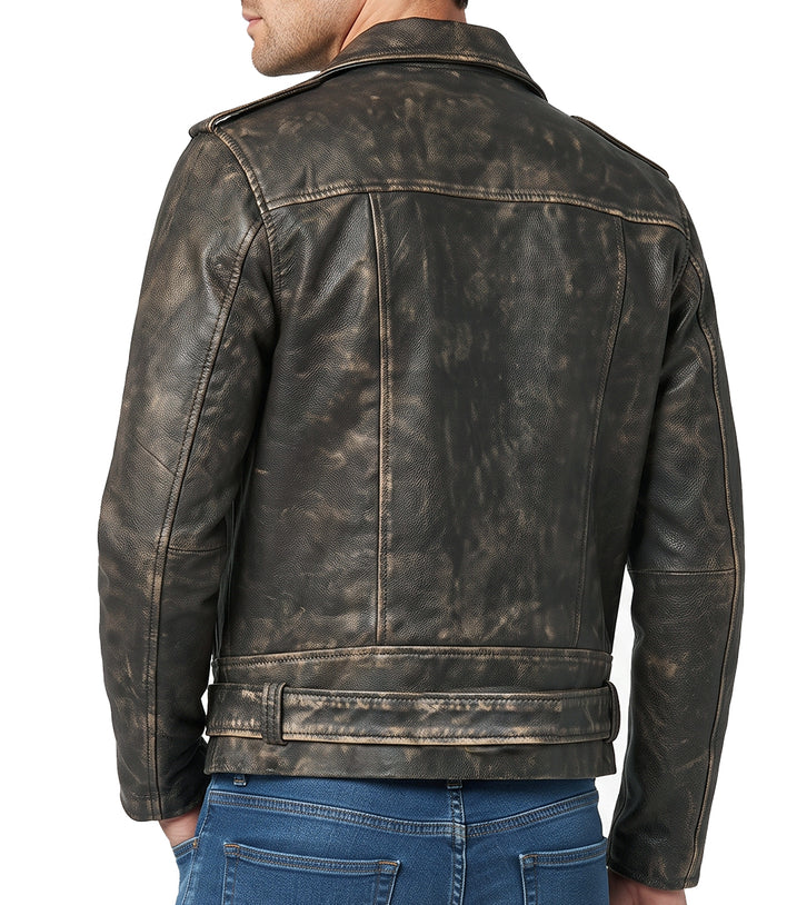 Mens Distressed Brown Motorcycle Leather Jacket