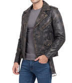 Mens Distressed Brown Motorcycle Leather Jacket