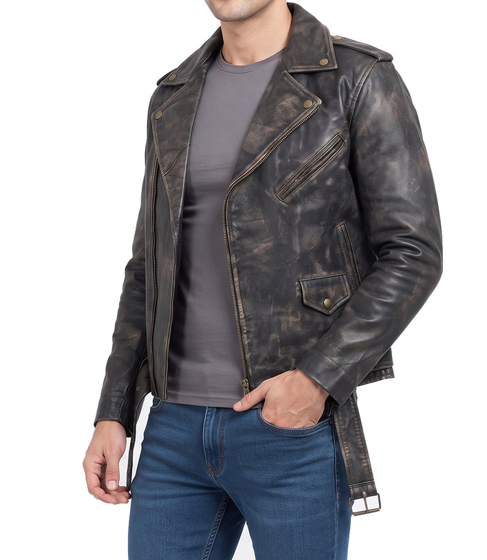 Mens Distressed Brown Motorcycle Leather Jacket