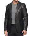 Mens Genuine Lambskin Black Leather Blazer Coat
