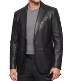 Mens Genuine Lambskin Black Leather Blazer Coat