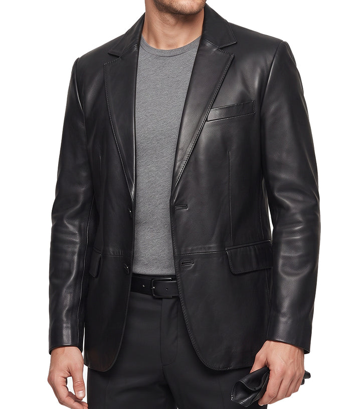 Mens Genuine Lambskin Black Leather Blazer Coat