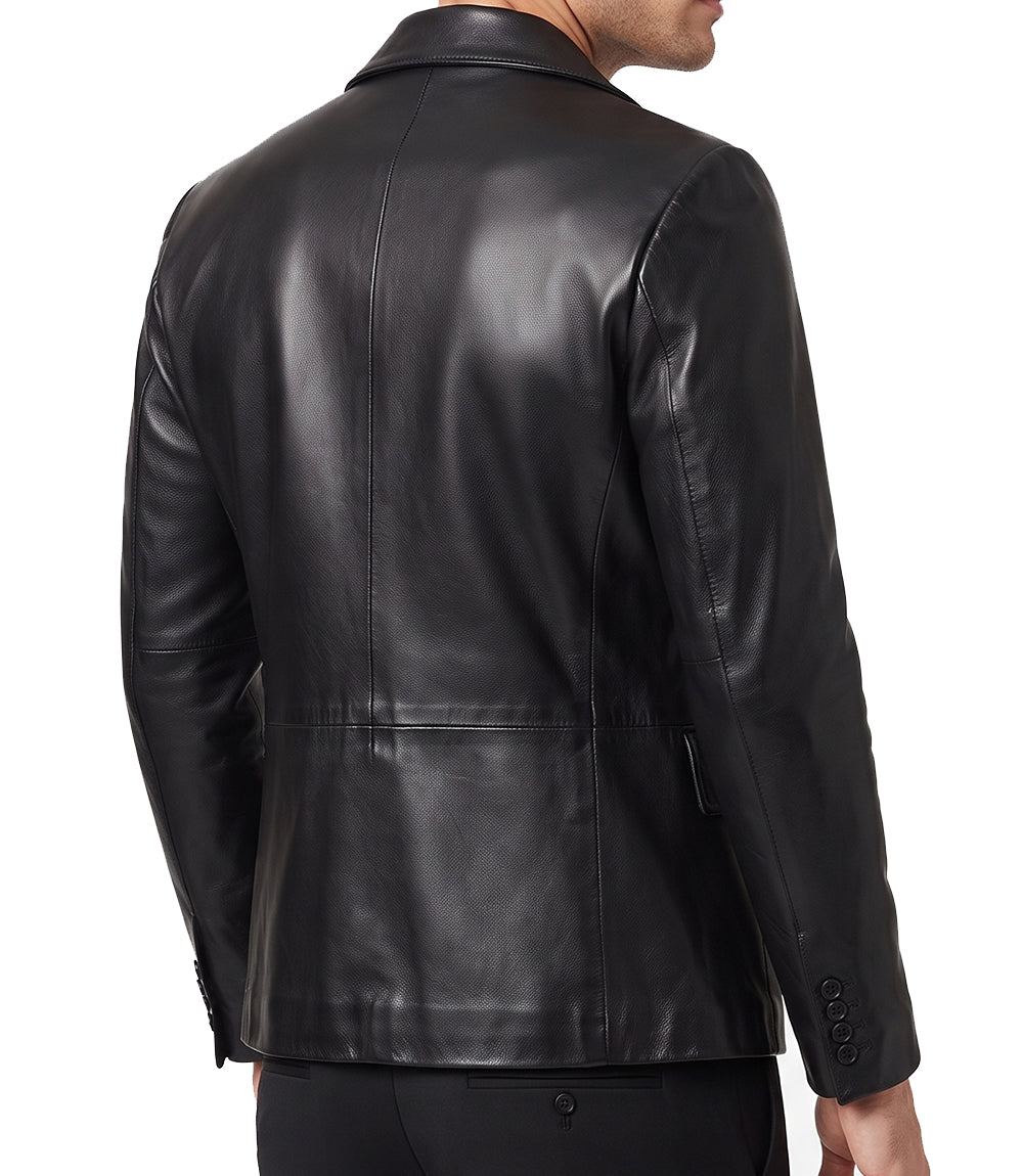 Mens Genuine Lambskin Black Leather Blazer Coat
