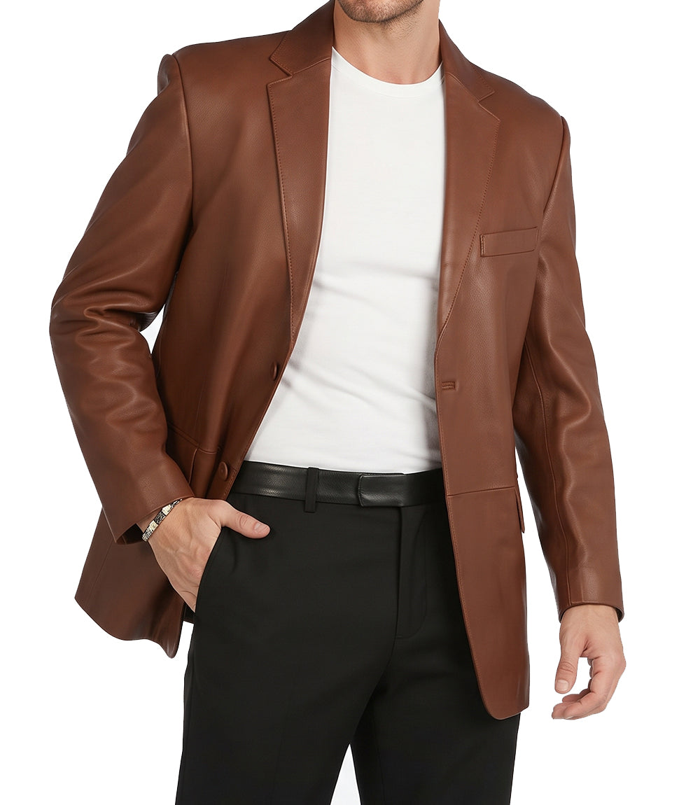 Mens Genuine Leather Brown Lambskin Blazer Coat