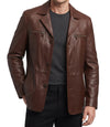 Mens Lambskin Leather Long Jacket Brown Coat