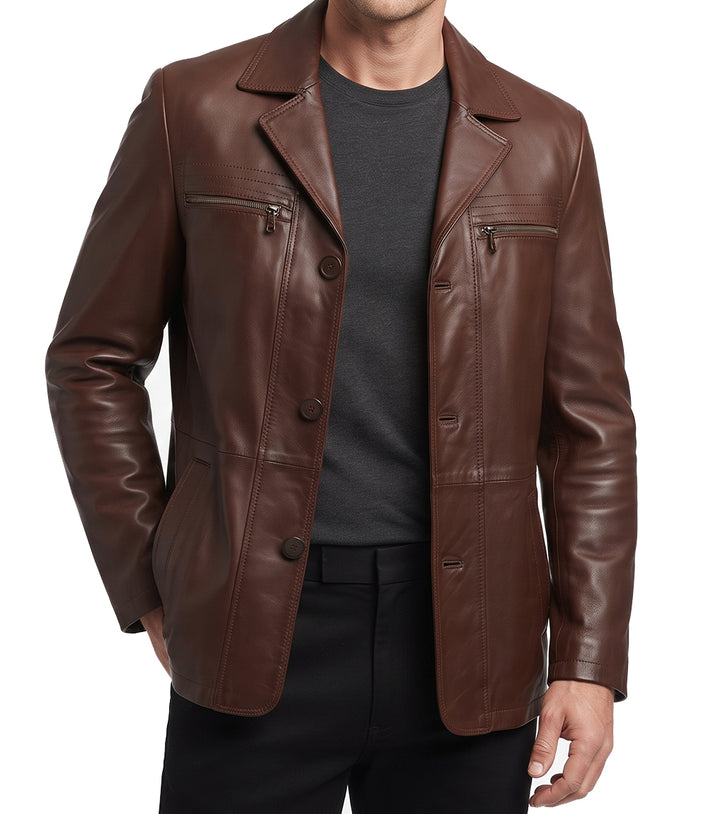 Mens Lambskin Leather Long Jacket Brown Coat