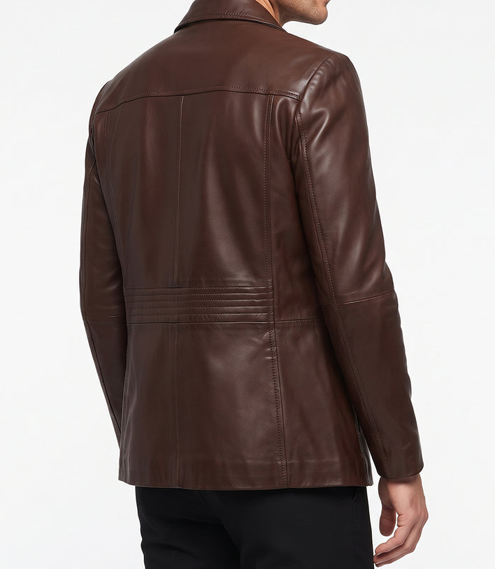 Mens Lambskin Leather Long Jacket Brown Coat