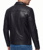 Mens Lambskin Padded Black Moto Leather Jacket