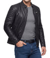 Mens Lambskin Padded Black Moto Leather Jacket